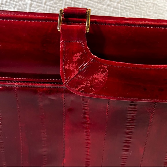 Vintage Eel Skin Leather Burgundy Briefcase 17x11 Ox Blood Red Shiny Academia - Picture 3 of 16